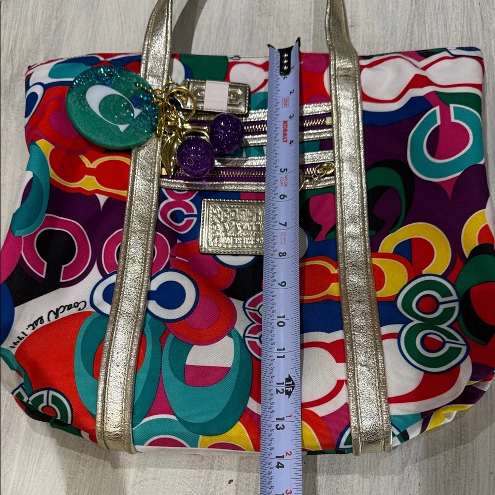 Coach Poppy Graffiti Glam C Multicolor Tote with Gold Handles EUC